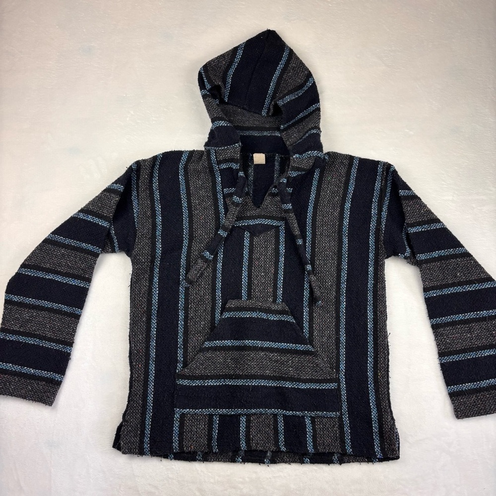 Striped Black and Gray Hooded Sweater